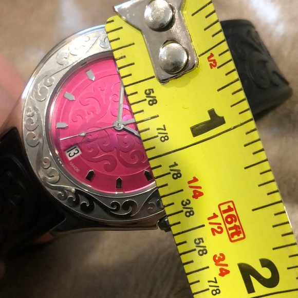 LOIS HILL Round Hot Pink Scroll Face Watch Filigree Rubber Band Sapphire Crystal - Picture 10 of 17